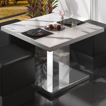 BM | Bistro loungetafel | B:D:H 70 x 70 x 41 cm | Wit marmer / roestvrij staal