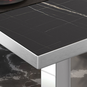 Mesa Bistro BM | 50x50xH77cm | Mármol negro/Acero inoxidable