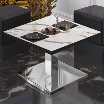 BM | Bistro Loungetisch | B:T:H 60 x 60 x 41 cm | Weiß Marmor / Edelstahl