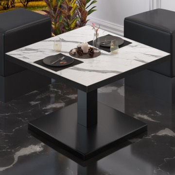 BM | Bistro-loungebord | B:D:H 70 x 70 x 41 cm | Hvid marmor / Sort