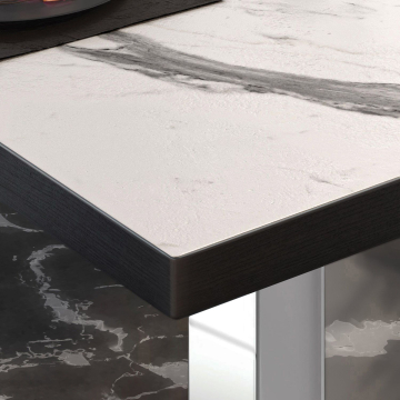 Mesa Bistro BM | 50x50xH77cm | Mármol blanco/Acero inoxidable