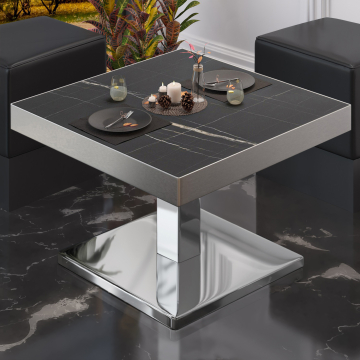 BM | Bistro Loungetisch | B:T:H 60 x 60 x 41 cm | Schwarz Marmor / Edelstahl