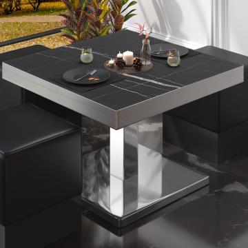 BM | Bistro loungetafel | B:D:H 70 x 70 x 41 cm | Zwart marmer / roestvrij staal
