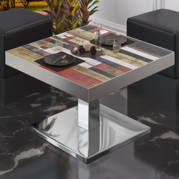BM | Bistro Loungetisch | B:T:H 60 x 60 x 41 cm | Vintage Bunt / Edelstahl