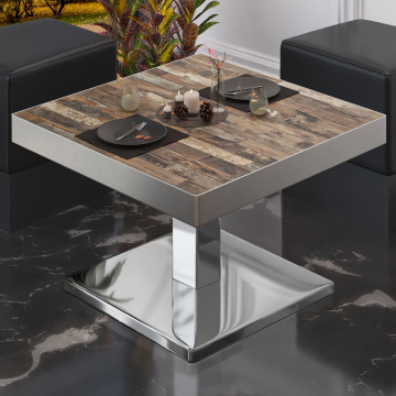 BM | Bistro Loungetisch | B:T:H 60 x 60 x 41 cm | Vintage Old / Edelstahl