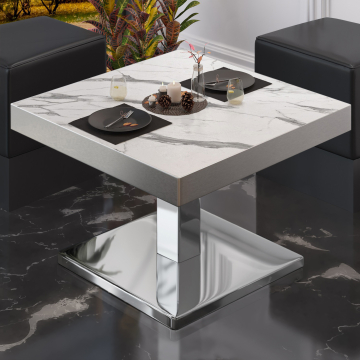 BM | Bistro Loungetisch | B:T:H 60 x 60 x 41 cm | Weiß Marmor / Edelstahl