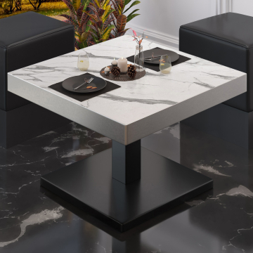 BM | Bistro loungetafel | B:D:H 70 x 70 x 41 cm | Wit marmer / Zwart
