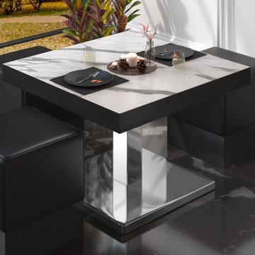 BM | Bistro Loungetisch | B:T:H 70 x 70 x 41 cm | Weiß Marmor / Edelstahl