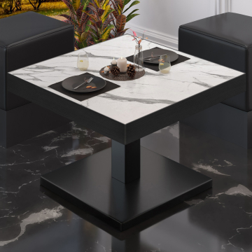 BM | Bistro Loungetisch | B:T:H 70 x 70 x 41 cm | Weiß Marmor / Schwarz
