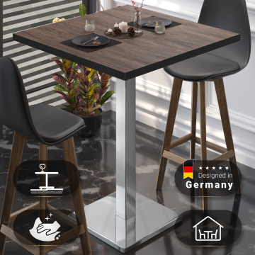 BM | Bistro Stehtabel | 60 x 60 x 108 cm | Firkantet | Sort kant | Lys Wenge / Rustfrit stål