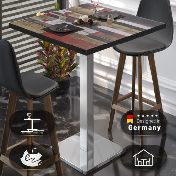 BM | Bistro Stehbord | 60 x 60 x 108 cm | Fyrkantet | Sort kant | Vintage farver / Rustfrit stål