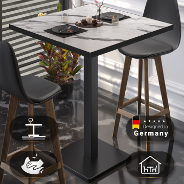 BM | Tavolo Bistro | 80 x 80 x 108 cm | Quadrato | Bordo Nero | Marmo Bianco / Nero