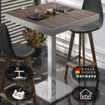 BM | Bistro Stehtabel | 60 x 60 x 110 cm | Kvadratisk | Rustfrit stål Kant | Lys Wenge / Rustfrit stål