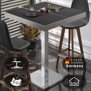 BM | Bistro Stehtabel | 60 x 60 x 110 cm | Firkantet | Rustfrit stål kant | Sort marmor / rustfrit stål