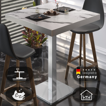 BM | Bistro Stehtabel | 60 x 60 x 110 cm | Firkantet | Rustfrit stål kant | Hvid marmor / Rustfrit stål