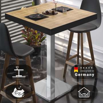 BM | Bistro Stehtavle | 60 x 60 x 110 cm | Firkantet | Sort kant | Eg / Rustfrit stål