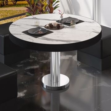 BML | Bistro lounge table | Ø:H 80 x 41 cm | White marble / stainless steel