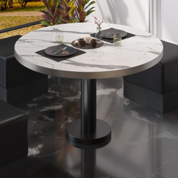 BML | Bistro-loungebord | Ø:H 60 x 39 cm | Hvid marmor / Sort