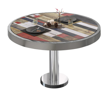 BML | Bistro Loungetisch | Ø:H 70 x 41 cm | Vintage Bunt / Edelstahl