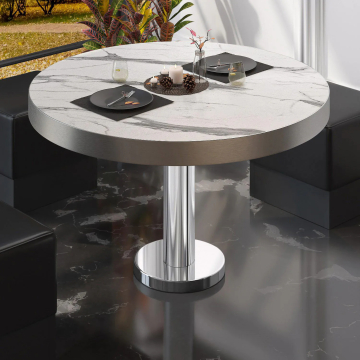 BML | Stół bistro | Ø:H 60 x 41 cm | Biały marmur / stal nierdzewna