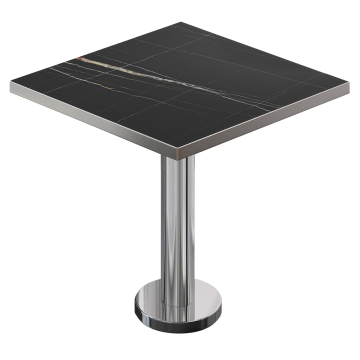 BML | Bistro Tisch | 70 x 70 x 74,5 cm | Quadratisch | Edelstahl Rand | Schwarz Marmor / Edelstahl
