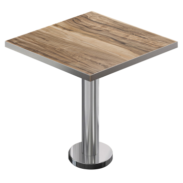 BML | Bistro Tisch | 70 x 70 x 74,5 cm | Quadratisch | Edelstahl Rand | Sheesham / Edelstahl