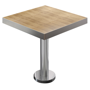 BML | Bistro Tisch | 70 x 70 x 77 cm | Quadratisch | Edelstahl Rand | Eiche / Edelstahl