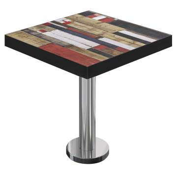 BML | Bistro Tisch | 70 x 70 x 77 cm | Quadratisch | Schwarzer Rand | Vintage Bunt / Edelstahl