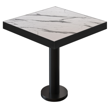 BML | Bistro Tisch | 80 x 80 x 77 cm | Quadratisch | Schwarzer Rand | Weiß Marmor / Schwarz