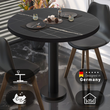 BML | Bistrotisch | Ø:H 70 x 75 cm | Schwarz Marmor / Schwarz | Rund | Schwarzer Rand
