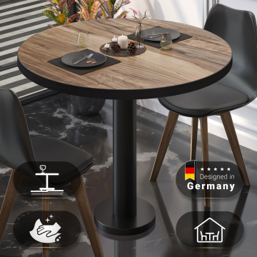 BML | Bistrotisch | Ø:H 70 x 75 cm | Sheesham / Schwarz | Rund | Schwarzer Rand
