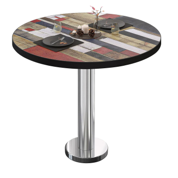 BML | Bistrotisch | Ø:H 70 x 75 cm | Vintage Bunt / Edelstahl | Rund | Schwarzer Rand