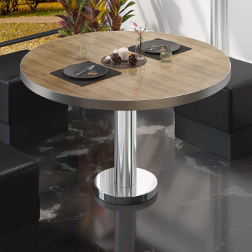 BML | Mesa de salón bistro | Ø:H 70 x 38,5 cm | roble / acero inoxidable