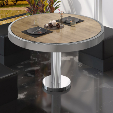 BML | Mesa de salón bistro | Ø:H 70 x 41 cm | roble / acero inoxidable