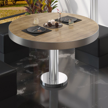 BML | Mesa de salón bistro | Ø:H 70 x 41 cm | roble / acero inoxidable