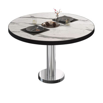 BML | Stół bistro | Ø:H 80 x 39 cm | Biały marmur / stal nierdzewna