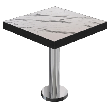 BML | Table Bistro | 60 x 60 x 77 cm | Carré | Blanc Marbre / Acier inoxydable