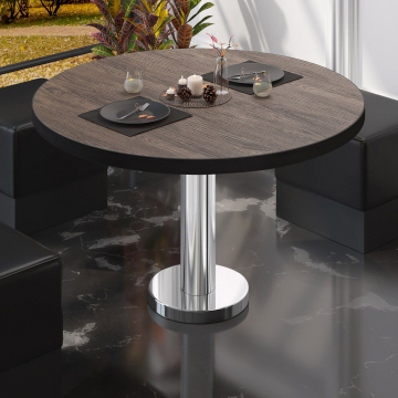 BML | Table de salon Bistro | Ø:H 80 x 39 cm | Light Wenge / Acier inoxydable