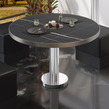 BML | Table de salon Bistro | Ø:H 80 x 39 cm | Marbre noir / Acier inoxydable