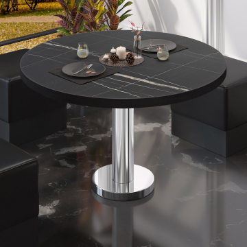 BML | Table de salon Bistro | Ø:H 80 x 39 cm | Marbre noir / Acier inoxydable