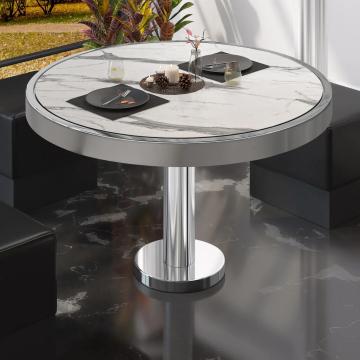 BML | Stół bistro | Ø:H 60 x 41 cm | Biały marmur / stal nierdzewna