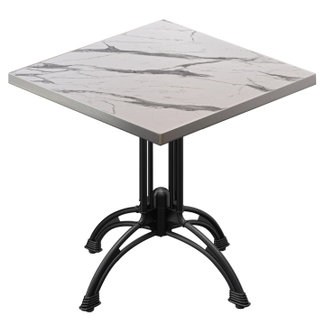 BMLG | Bistro Bord | 70 x 70 x 75 cm | Fyrkantig | Rostfritt stål kant | Vit marmor / Svart
