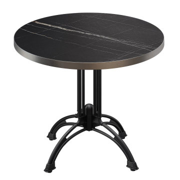 BMLG | Bistro Tisch | Ø 60 x 75 cm | Rund | Edelstahl Rand | Schwarz Marmor / Schwarz