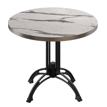 BMLG | Bistro Tisch | Ø 70 x 75 cm | Rund | Edelstahl Rand | Weiß Marmor / Schwarz