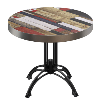 BMLG | Bistro Tisch | Ø 70 x 77 cm | Rund | Edelstahl Rand | Vintage Bunt / Schwarz