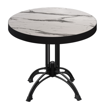 BMLG | Bistro Tisch | Ø 70 x 77 cm | Rund | Schwarzer Rand | Weiß Marmor / Schwarz