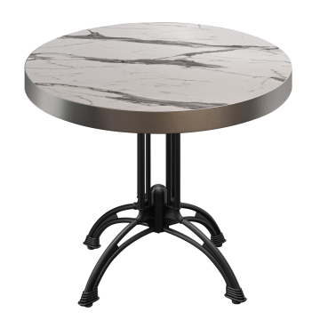 BMLG | Bistro Tisch | Ø 80 x 77 cm | Rund | Edelstahl Rand | Weiß Marmor / Schwarz