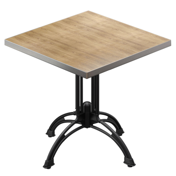 BMLG | Bistro Tisch | 80 x 80 x 75 cm | Quadratisch | Edelstahl Rand | Eiche / Schwarz