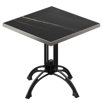 BMLG | Bistro Tisch | 80 x 80 x 75 cm | Quadratisch | Edelstahl Rand | Schwarz Marmor / Schwarz