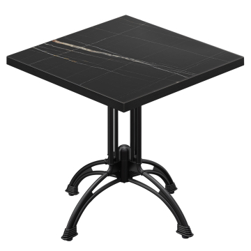 BMLG | Bistro Tisch | 80 x 80 x 75 cm | Quadratisch | Schwarzer Rand | Schwarz Marmor / Schwarz